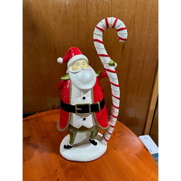 23" Tall  Resin Santa with Candy Cane Staff - Picture 7 of 7